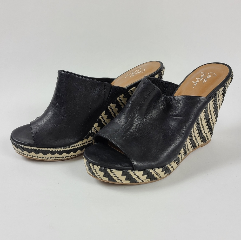 CROWN VINTAGE Black Print Woven Wedges sz 8.5